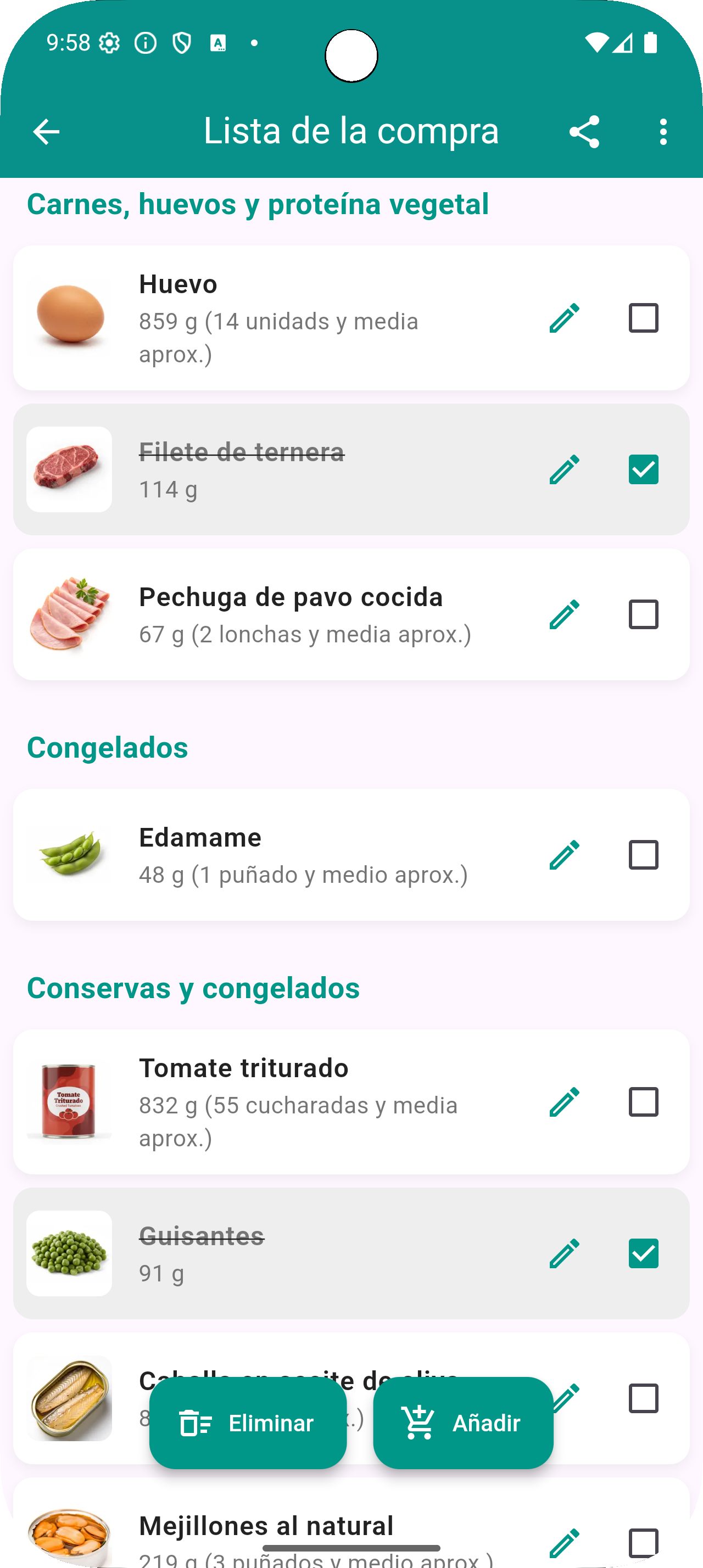 Ejemplo de lista de la compra en MyFoodPlan