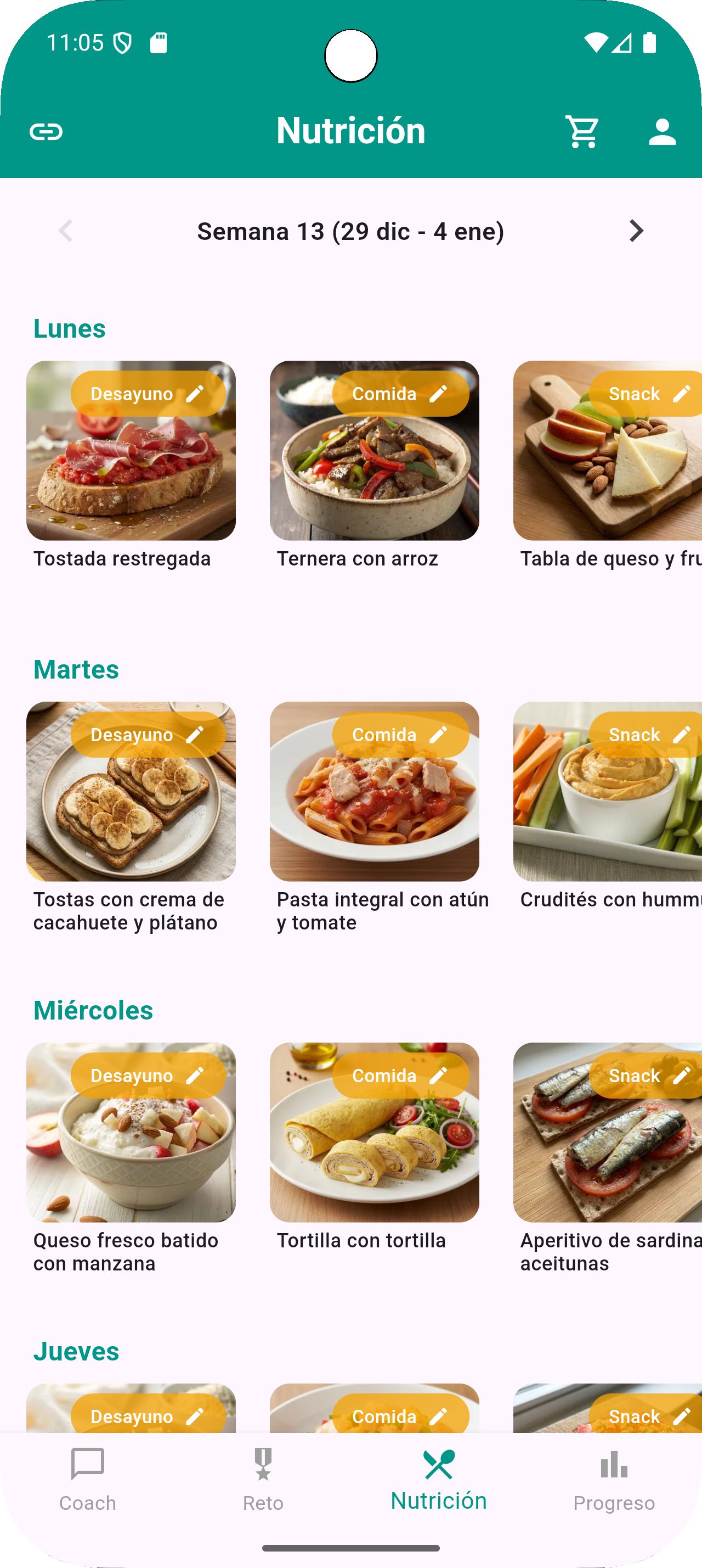 Ejemplo de menú en MyFoodPlan