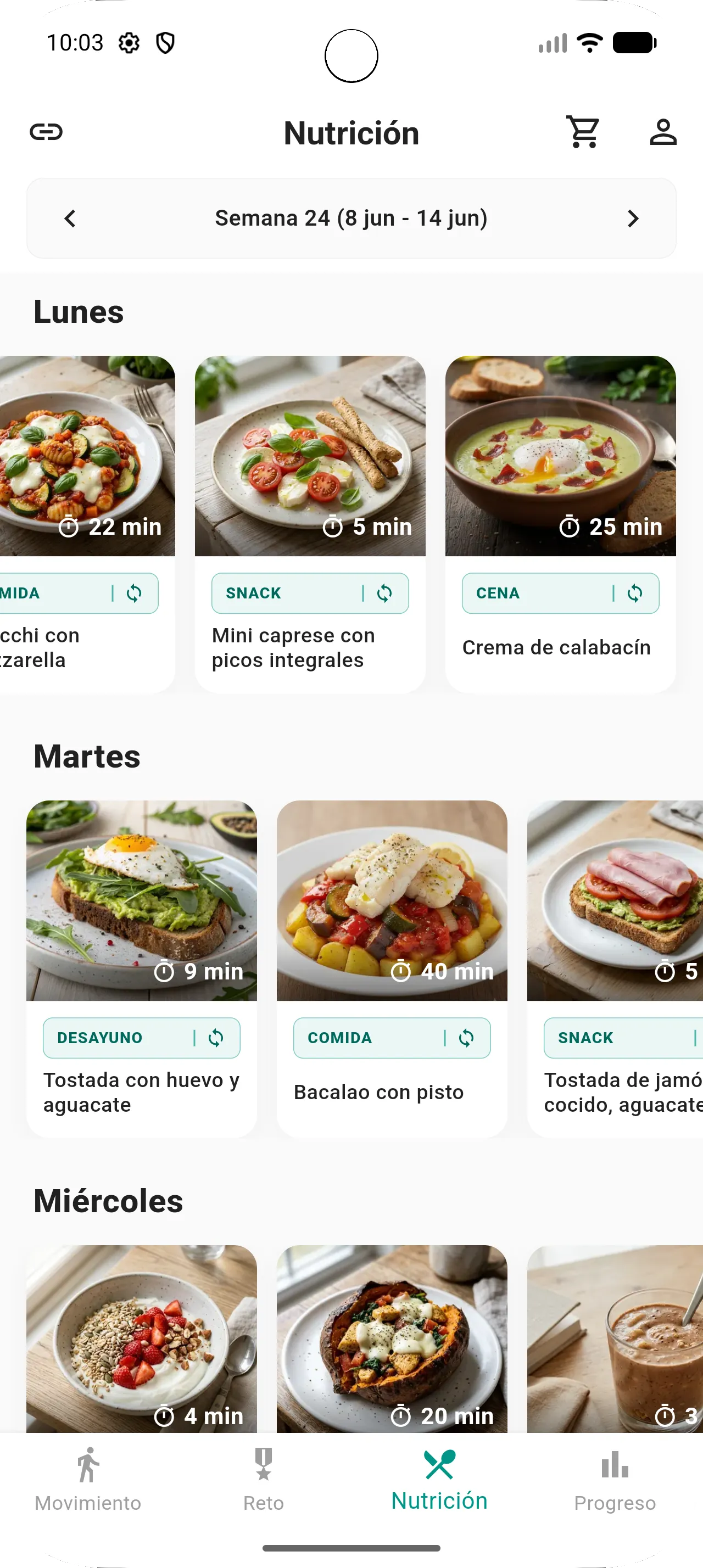 Ejemplo de menú en MyFoodPlan