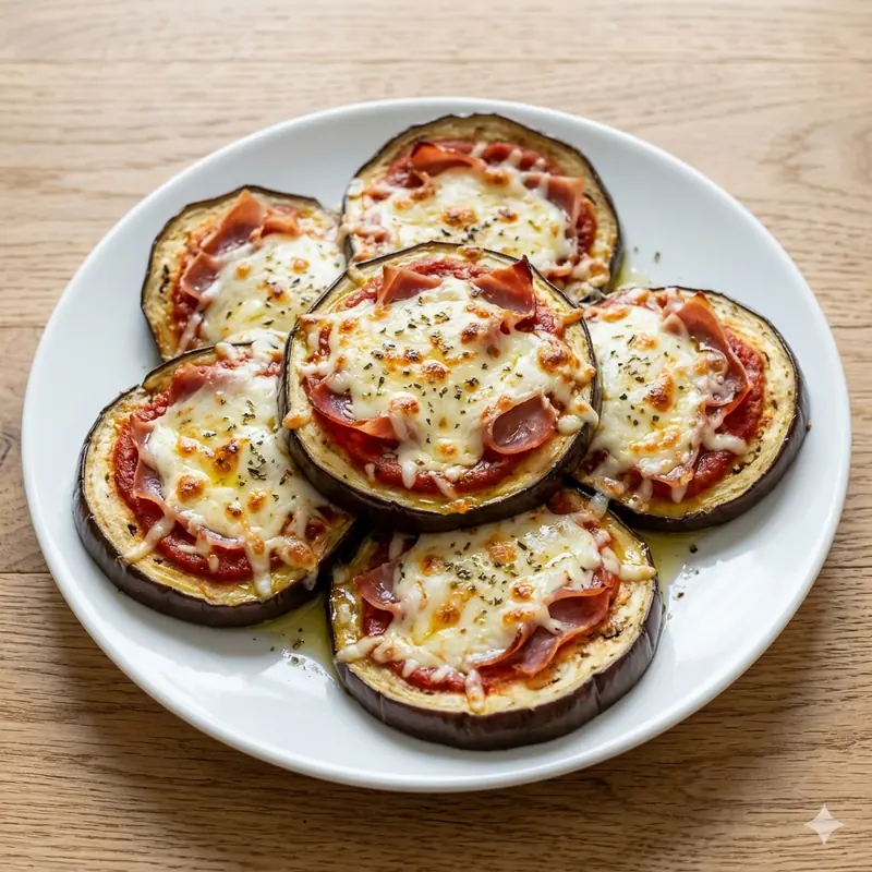 Berenjena gratinada con tomate, mozzarella y jamón